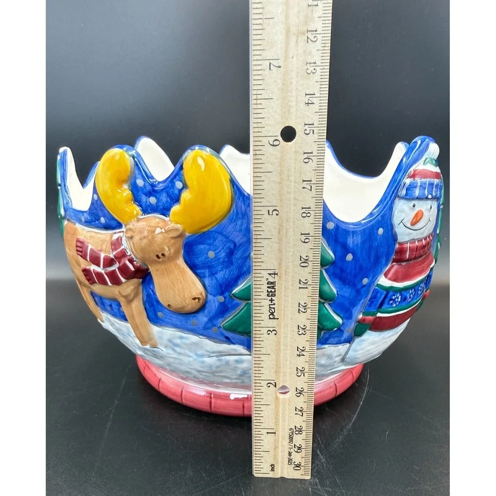 1998 St. Nicholas Square Christmas Winter Friends Bowl Snowman Moose - VTG